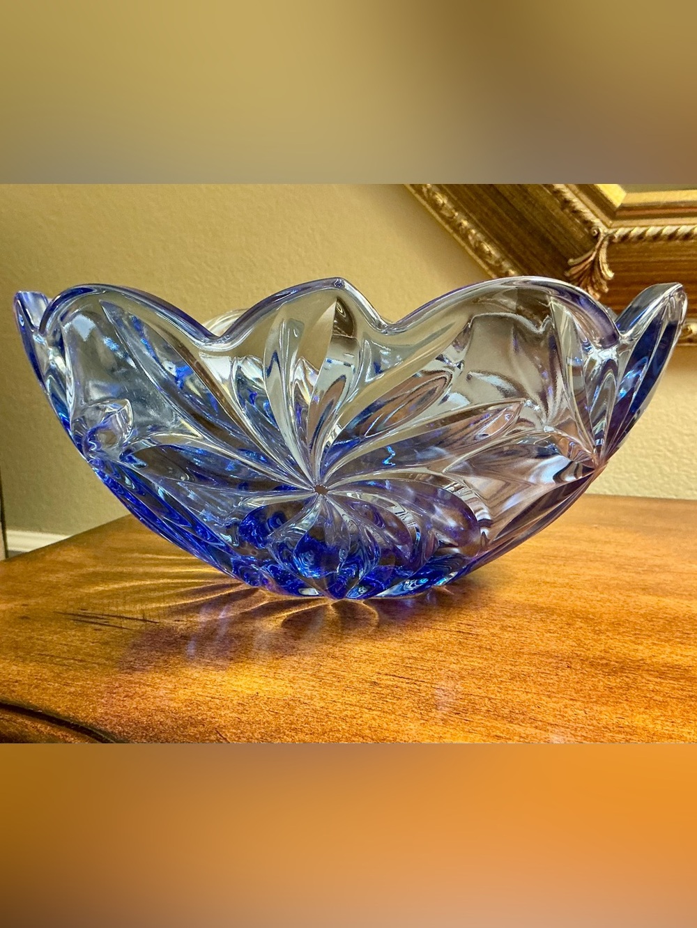 Bohemia Crystal “Flora” Decorative Centerpiece Bowl in VIBRANT BLUE 11.25” D